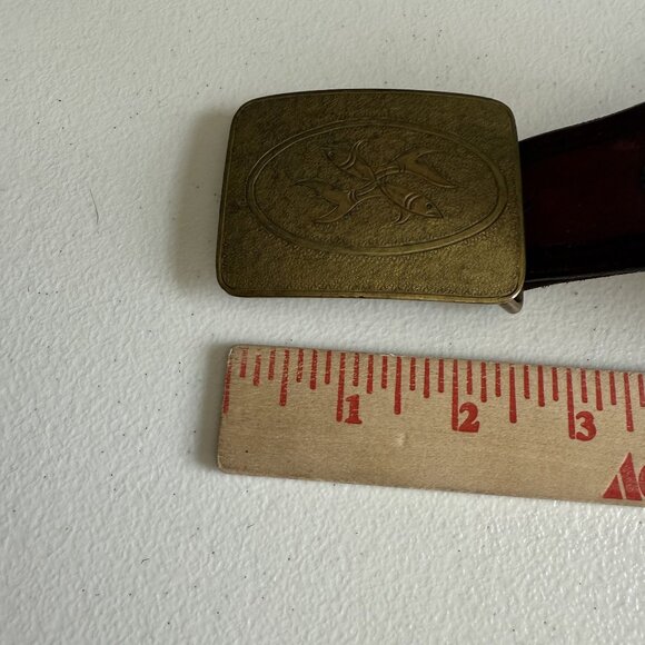 Vintage Koi Fish Engraved Leather Belt Men's 46.5" Red Gold-Tone Buckle Asian - Picture 6 of 10